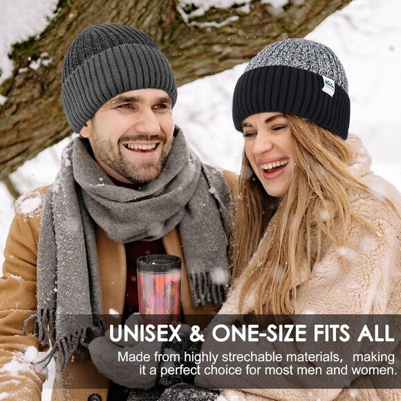 Mens Fleece Lined Winter Knit Beanie Hat Warm Soft Snug Fit for Cold Weather - Picture 5 of 6